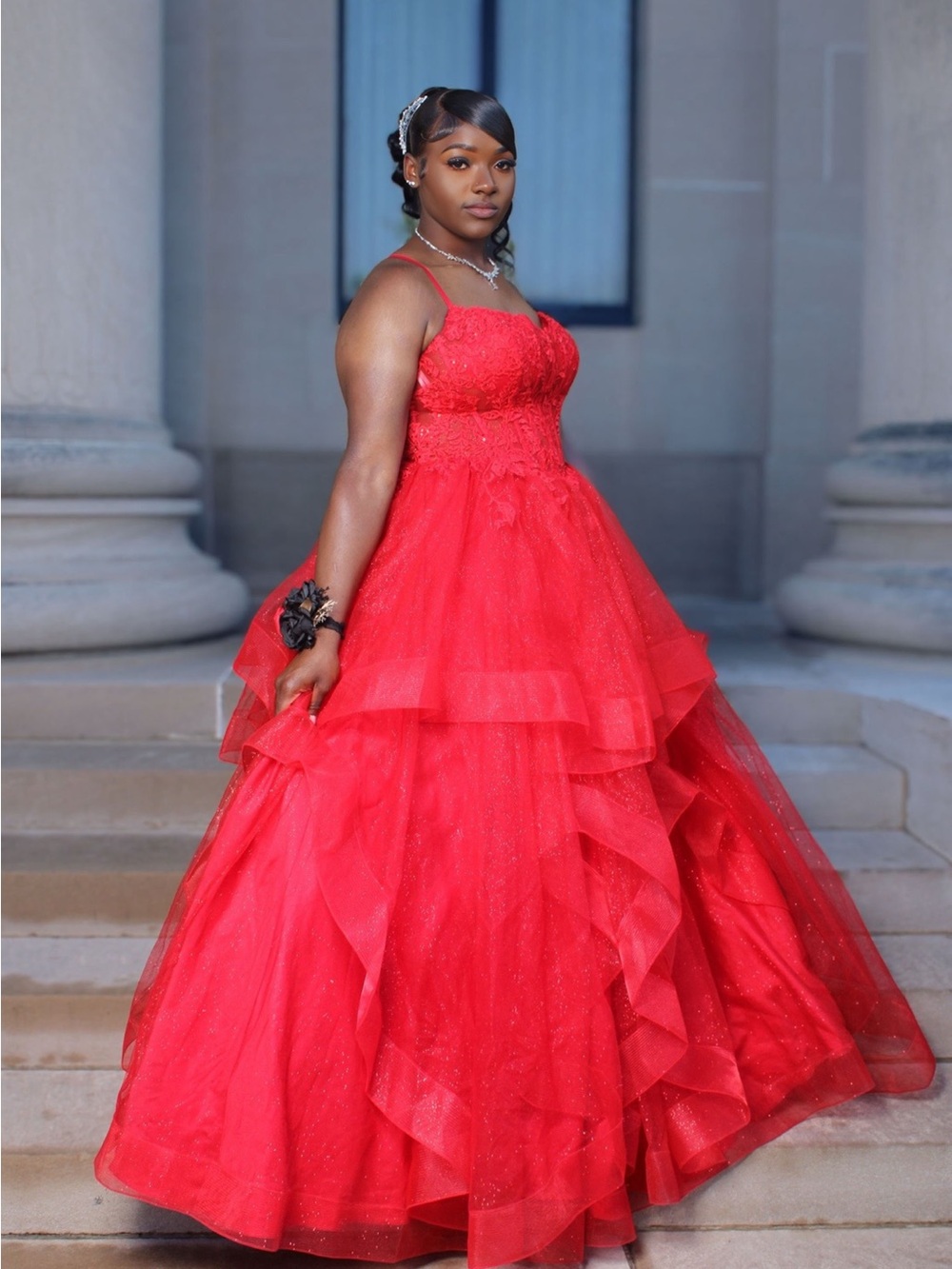 Red Tiered Ball Gown Dress - Brand